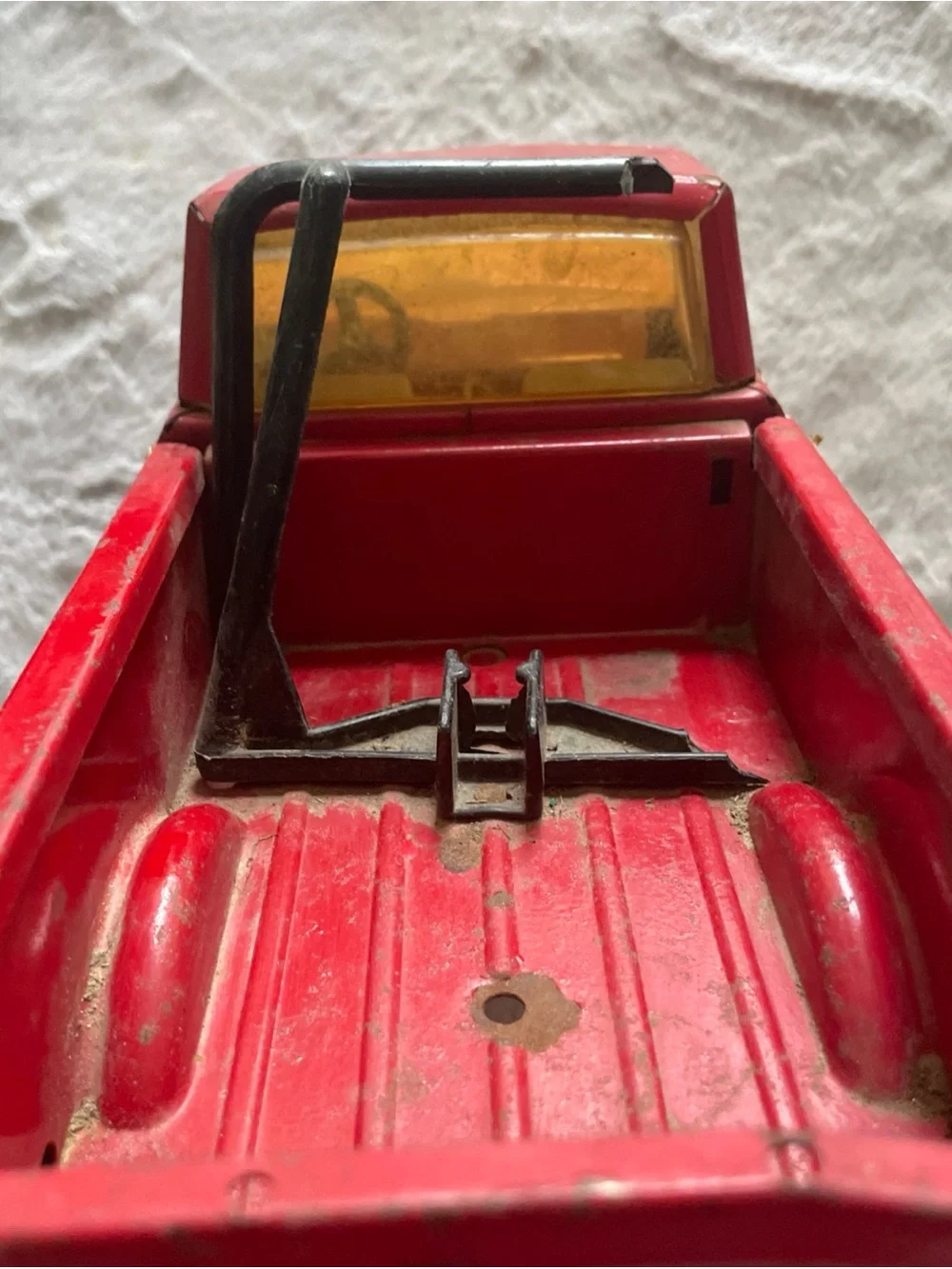 1970’s Tonka Red Pickup Truck with Yellow & Blue Stripe Accents
